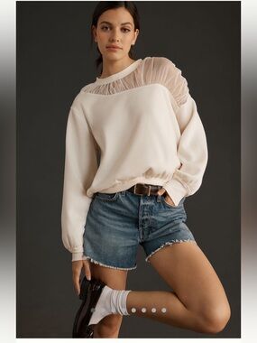 Maeve Sheer-Shoulder Knit Top in Cream